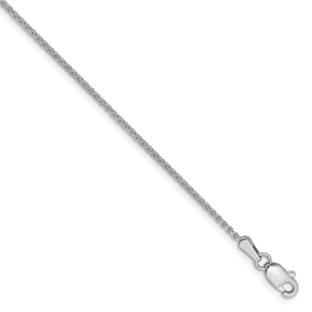 1.2mm, 14k White Gold, Diamond Cut Solid Spiga Chain Anklet, 10 Inch - Picture 1 of 7